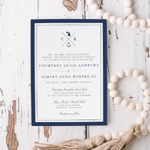 Nautical Navy Anchor Monogram Michigan Wedding Invitation