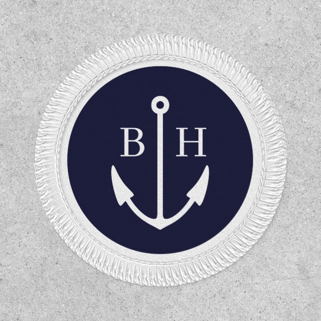 Nautical Navy Anchor Monogram Round Patch (Front)