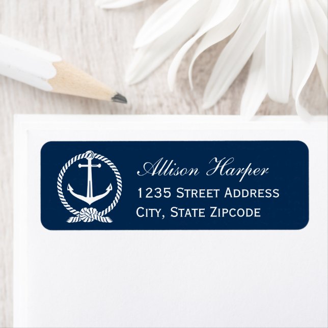 Nautical Navy Anchor Monogram Wedding Address Label (Insitu)