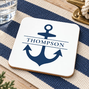 Nautical Navy Anchor Monogram Wedding Beverage Coaster