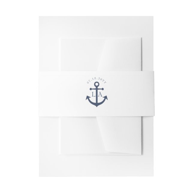 Nautical Navy Anchor Monogram Wedding Invitation Belly Band (Front Example)