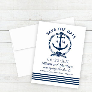 Nautical Navy Anchor Monogram Wedding Save The Date
