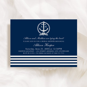 Nautical Navy Anchor Monogram Wedding Shower Invitation