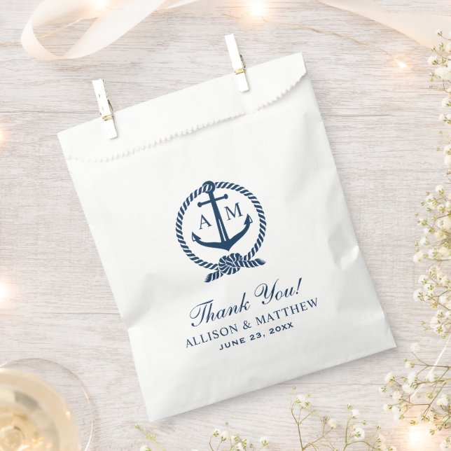 Nautical Navy Anchor Monogram Wedding Thank You Favor Bag (Clipped)