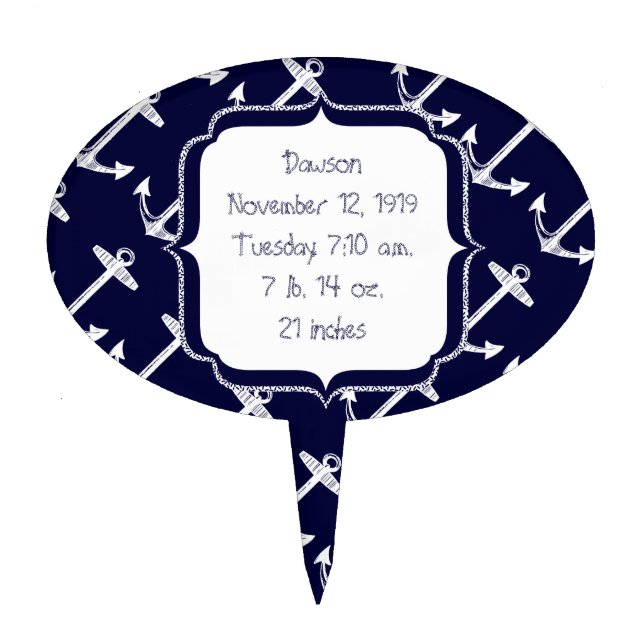 Nautical Navy Anchor Pattern Cake Topper (Front)
