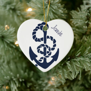 Nautical Navy Anchor Pattern Ceramic Ornament