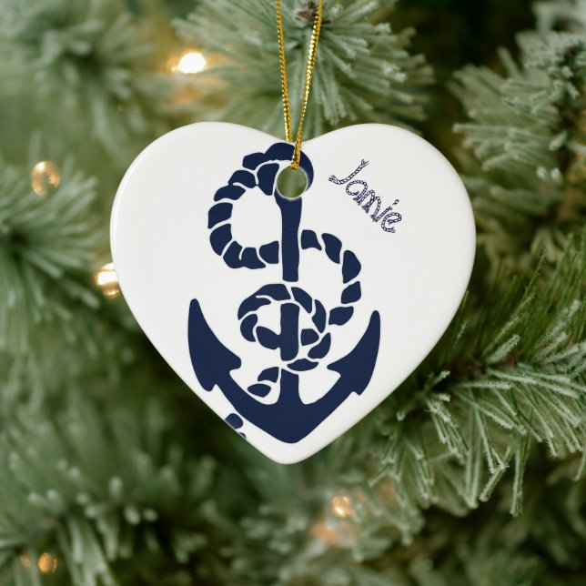 Nautical Navy Anchor Pattern Ceramic Ornament (Tree)