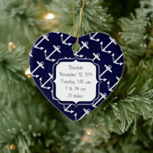 Nautical Navy Anchor Pattern Ceramic Ornament
