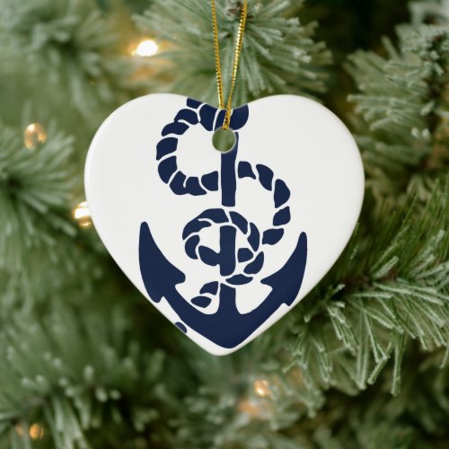 Nautical Navy Anchor Pattern Ceramic Ornament