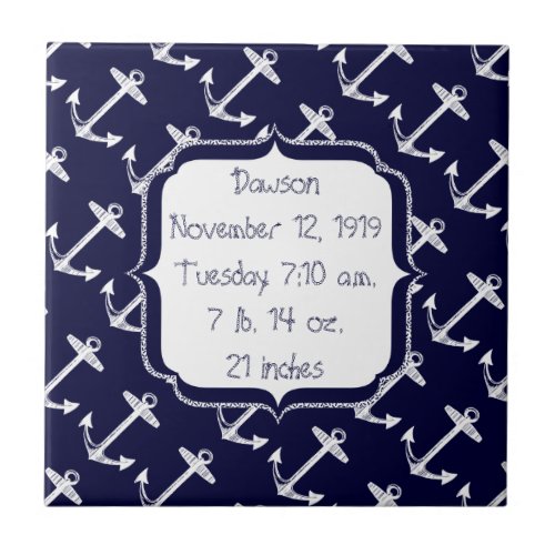 Nautical Navy Anchor Pattern Ceramic Tile