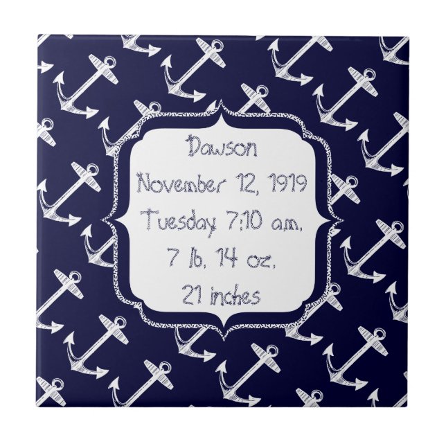 Nautical Navy Anchor Pattern Ceramic Tile (Front)