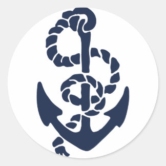 Nautical Navy Anchor Pattern Classic Round Sticker