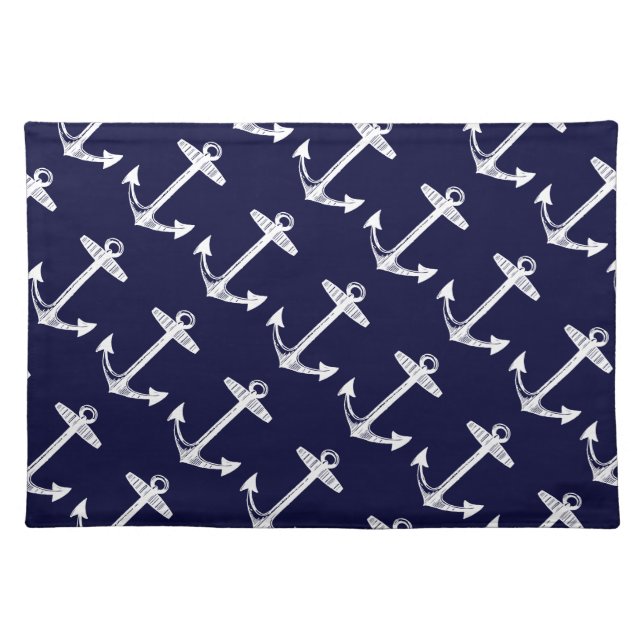 Nautical Navy Anchor Pattern Cloth Placemat (Front)