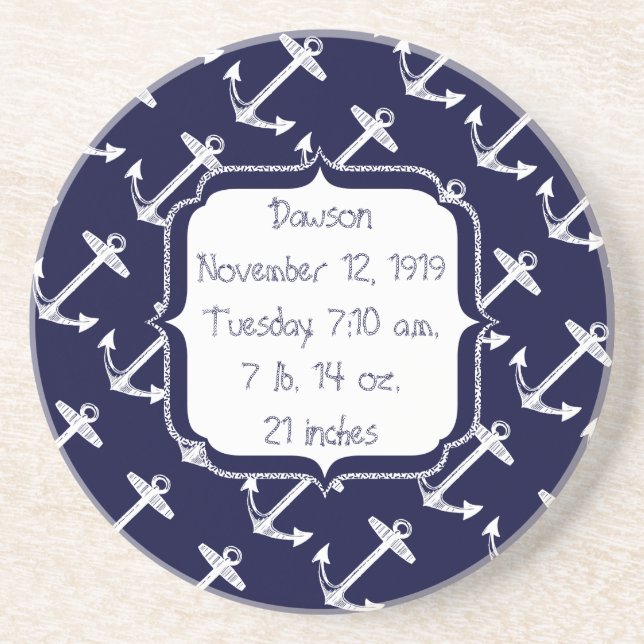 Nautical Navy Anchor Pattern Drink Coaster (Front)