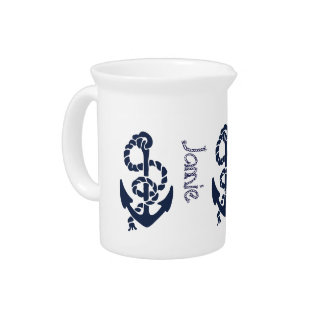 Nautical Navy Anchor Pattern Drink Pitcher