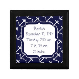 Nautical Navy Anchor Pattern Keepsake Box