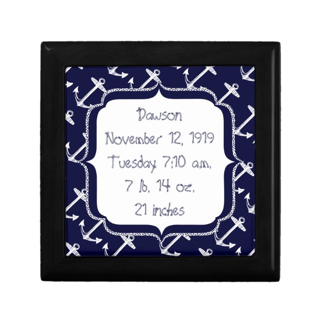 Nautical Navy Anchor Pattern Keepsake Box (Front)