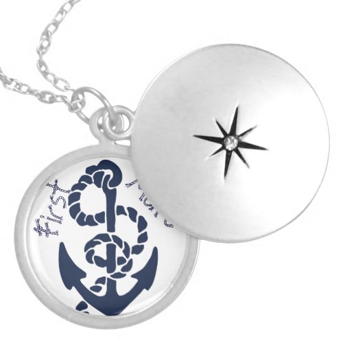 Nautical Navy Anchor Pattern Locket Necklace