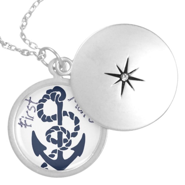 Nautical Navy Anchor Pattern Locket Necklace (Front)