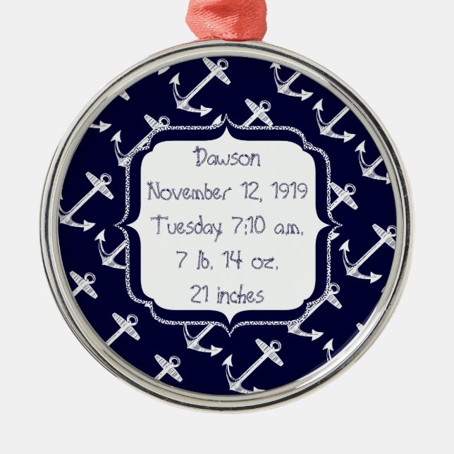 Nautical Navy Anchor Pattern Metal Ornament (Front)