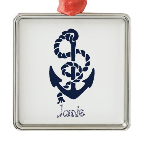Nautical Navy Anchor Pattern Metal Ornament