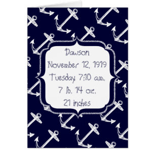 Nautical Navy Anchor Pattern New Baby Boy Cards