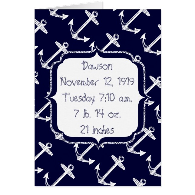 Nautical Navy Anchor Pattern New Baby Boy Cards (Front)