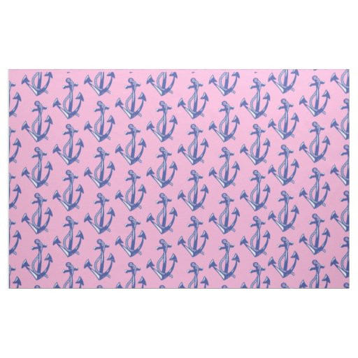 Nautical Navy Anchor pattern on pink Fabric