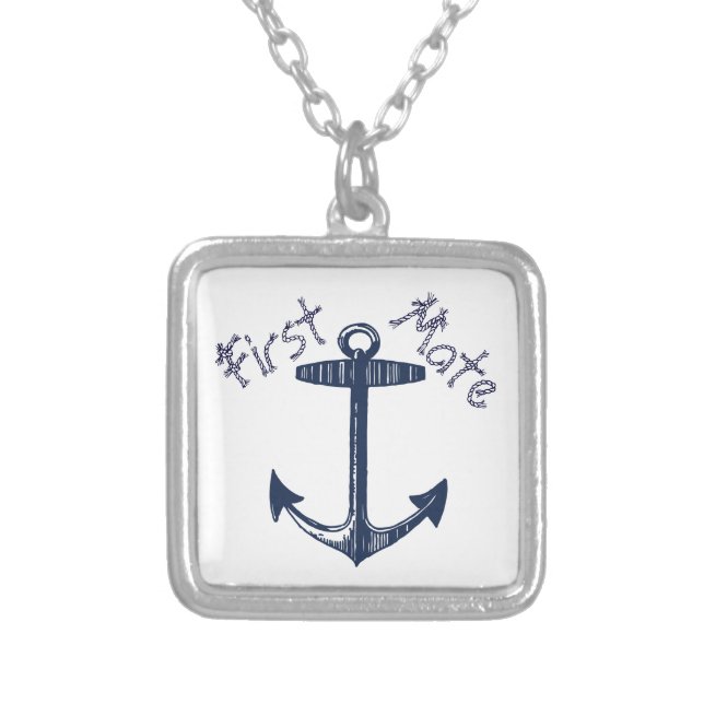 Nautical Navy Anchor Pattern Silver Plated Necklace (Front)