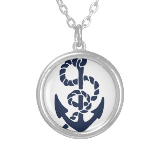 Nautical Navy Anchor Pattern Silver Plated Necklace