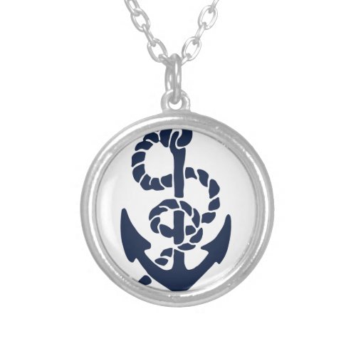Nautical Navy Anchor Pattern Silver Plated Necklace