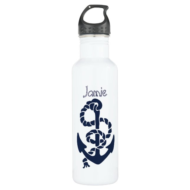 Nautical Navy Anchor Pattern Stainless Steel Water Bottle (Front)