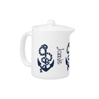 Nautical Navy Anchor Pattern Teapot