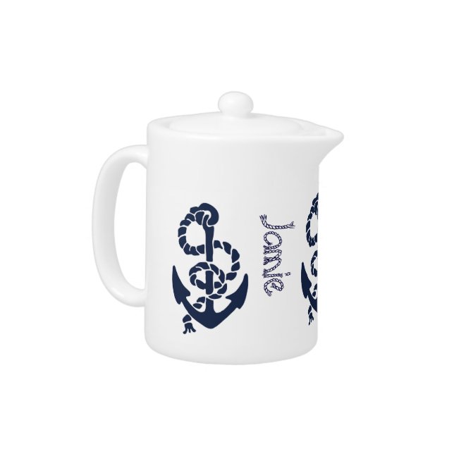 Nautical Navy Anchor Pattern Teapot (Left)