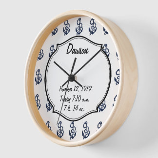 Nautical Navy Anchor Pattern Wall Clock