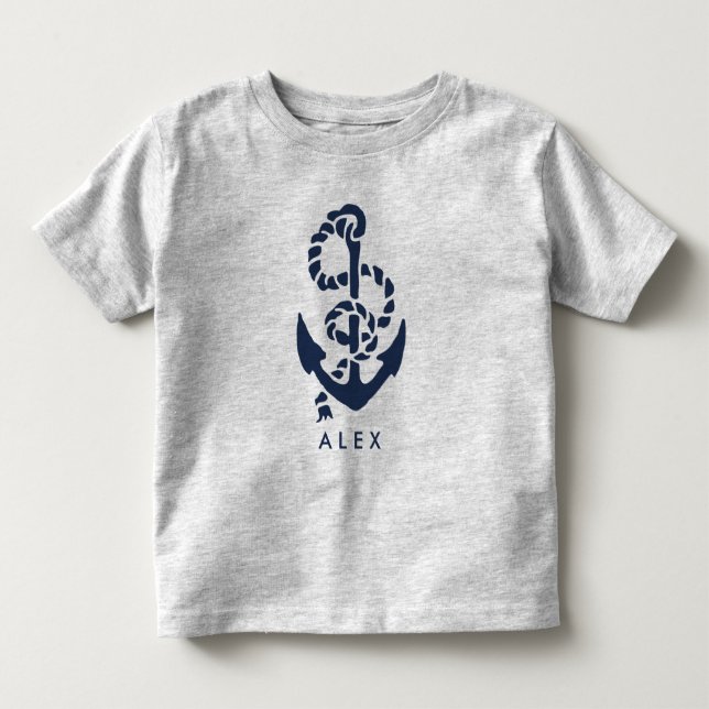 Nautical Navy Anchor Personalized Toddler T-shirt (Front)
