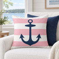 Nautical Navy Anchor Pink White Stripe