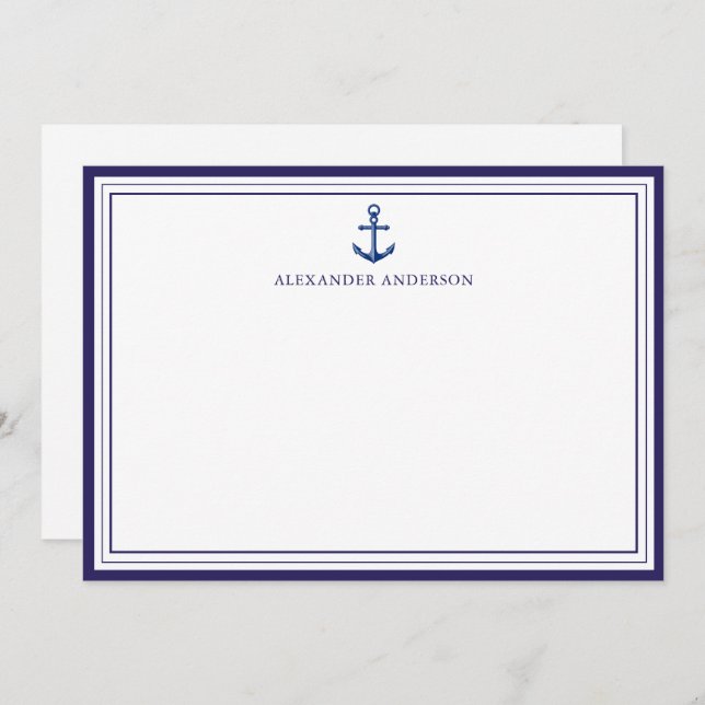 Nautical Navy Anchor Professional Border  Note Card (Front/Back)