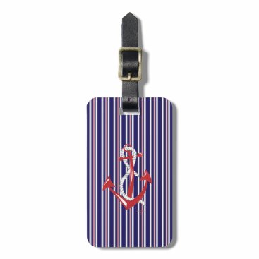 Nautical Navy Anchor,Red, Blue Stripes Bag Tag Nautical Navy Anchor,Red, Blue Stripes Bag Tag