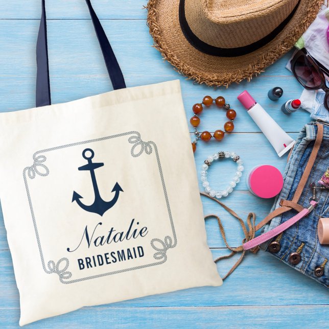 Nautical Navy Anchor Rope Bridesmaid Tote Bag (Creator Uploaded)