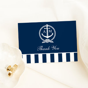 Nautical Navy Anchor Rope Couple Monogram Thank You Card