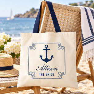 Nautical Navy Anchor Rope The Bride Tote Bag