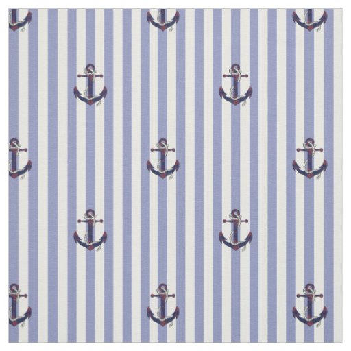 Nautical Navy anchor/rope with blue stripe Fabric