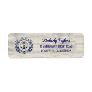 Nautical Navy Anchor Rustic Driftwood Beach Label