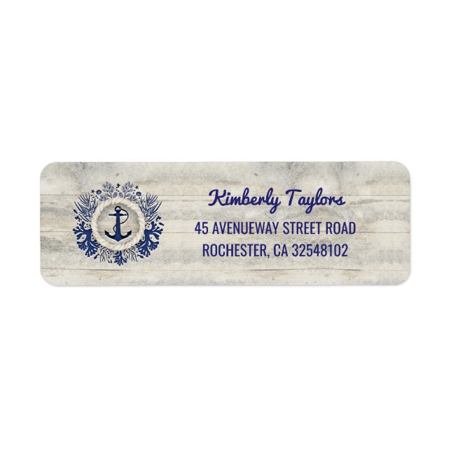 Nautical Navy Anchor Rustic Driftwood Beach Label (Front)