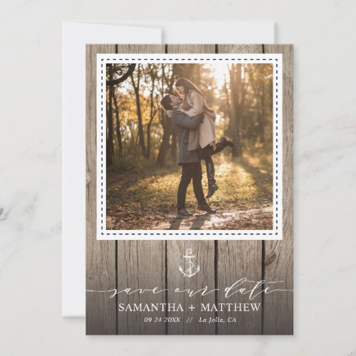 Nautical Navy Anchor Rustic Wood Photo Wedding Save The Date