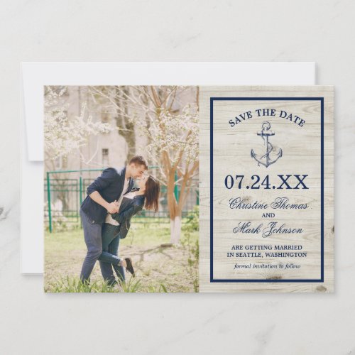 Nautical Navy Anchor  Rustic Wood Save The Date