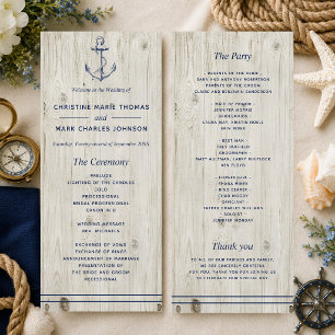 Nautical Navy Anchor Rustic Wood Wedding Program