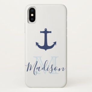 Nautical Navy Anchor Sail Cool Initial Name iPhone X Case