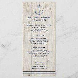 Nautical Navy Anchor Sea Rustic Wood Wedding Menu